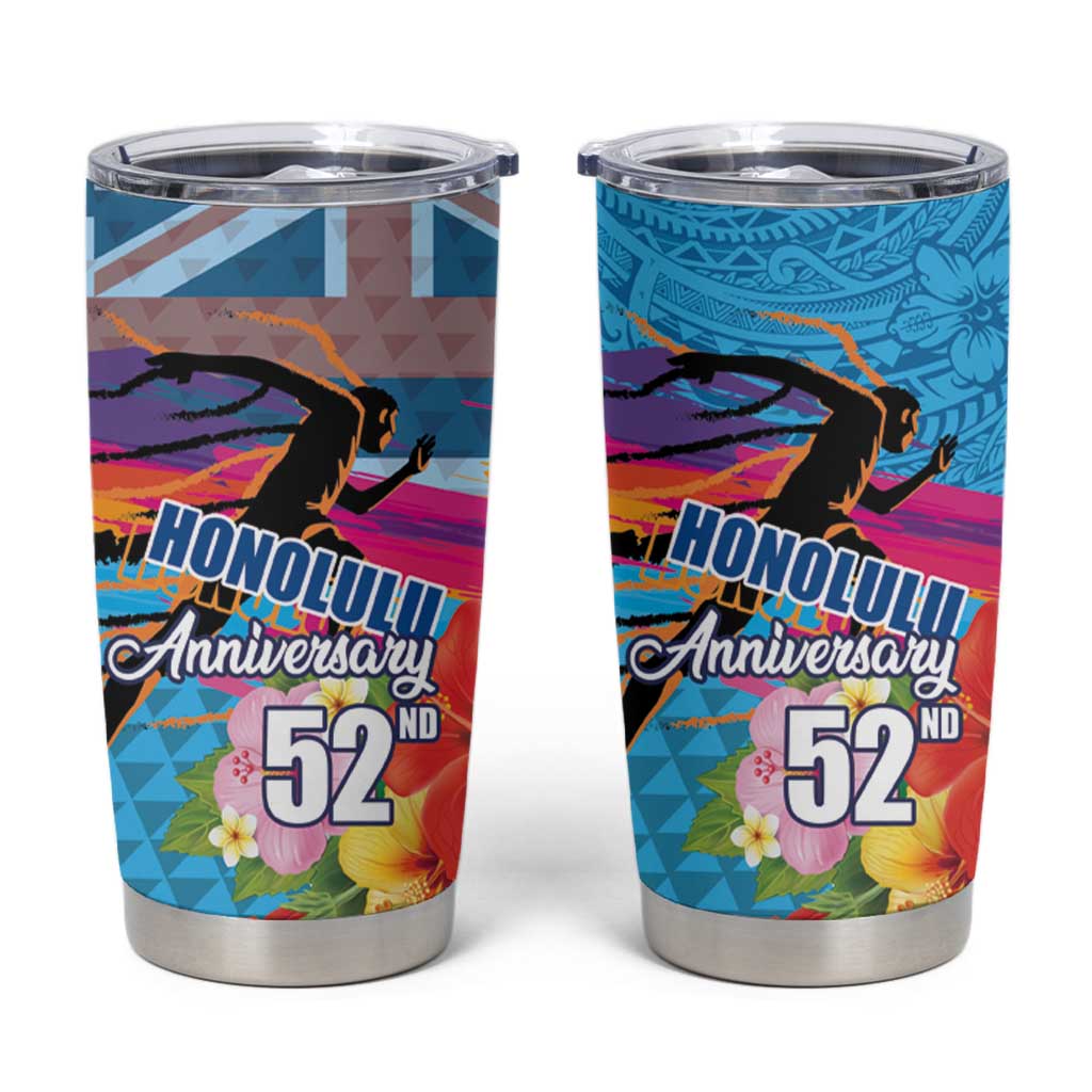 Honolulu Anniversary 52nd Running Tumbler Cup Marathon Competition Kakau Pattern Blue Color LT03 Blue - Polynesian Pride