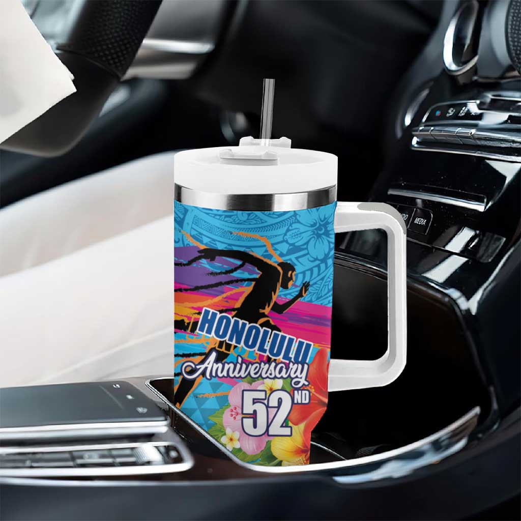 Honolulu Anniversary 52nd Running Tumbler With Handle Marathon Competition Kakau Pattern Blue Color LT03 - Polynesian Pride