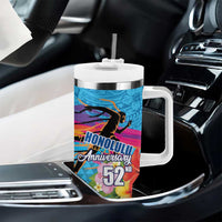 Honolulu Anniversary 52nd Running Tumbler With Handle Marathon Competition Kakau Pattern Blue Color LT03 - Polynesian Pride