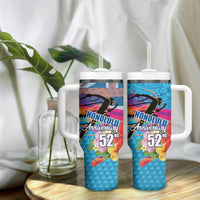 Honolulu Anniversary 52nd Running Tumbler With Handle Marathon Competition Kakau Pattern Blue Color LT03 - Polynesian Pride
