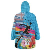 Honolulu Anniversary 52nd Running Wearable Blanket Hoodie Marathon Competition Kakau Pattern Blue Color LT03 - Polynesian Pride