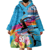 Honolulu Anniversary 52nd Running Wearable Blanket Hoodie Marathon Competition Kakau Pattern Blue Color LT03 - Polynesian Pride