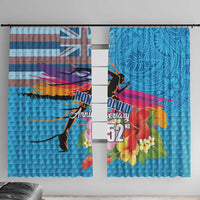 Honolulu Anniversary 52nd Running Window Curtain Marathon Competition Kakau Pattern Blue Color LT03 With Hooks Blue - Polynesian Pride