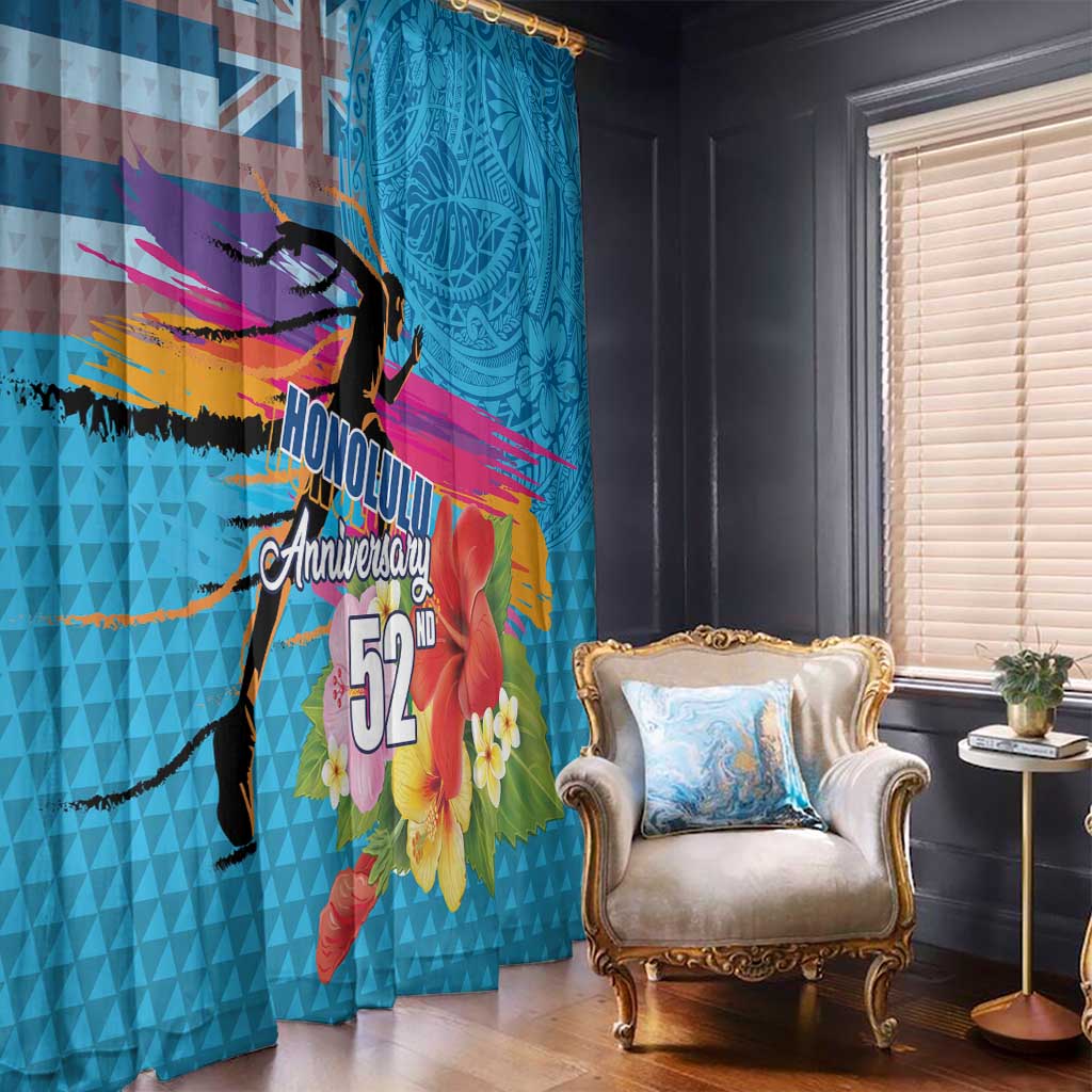 Honolulu Anniversary 52nd Running Window Curtain Marathon Competition Kakau Pattern Blue Color LT03 - Polynesian Pride