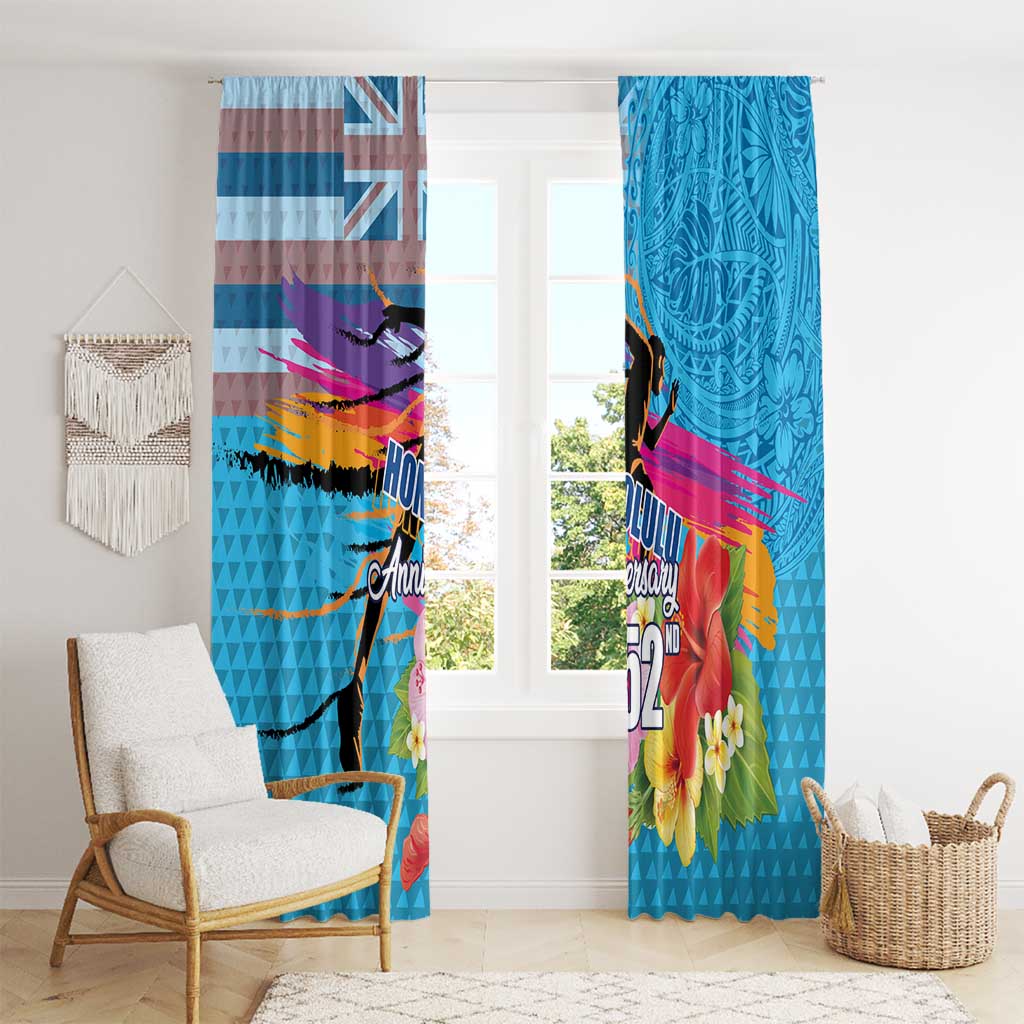 Honolulu Anniversary 52nd Running Window Curtain Marathon Competition Kakau Pattern Blue Color LT03 - Polynesian Pride