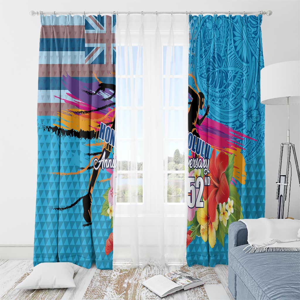 Honolulu Anniversary 52nd Running Window Curtain Marathon Competition Kakau Pattern Blue Color LT03 - Polynesian Pride