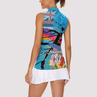 Honolulu Anniversary 52nd Running Women Sleeveless Polo Shirt Marathon Competition Kakau Pattern Blue Color