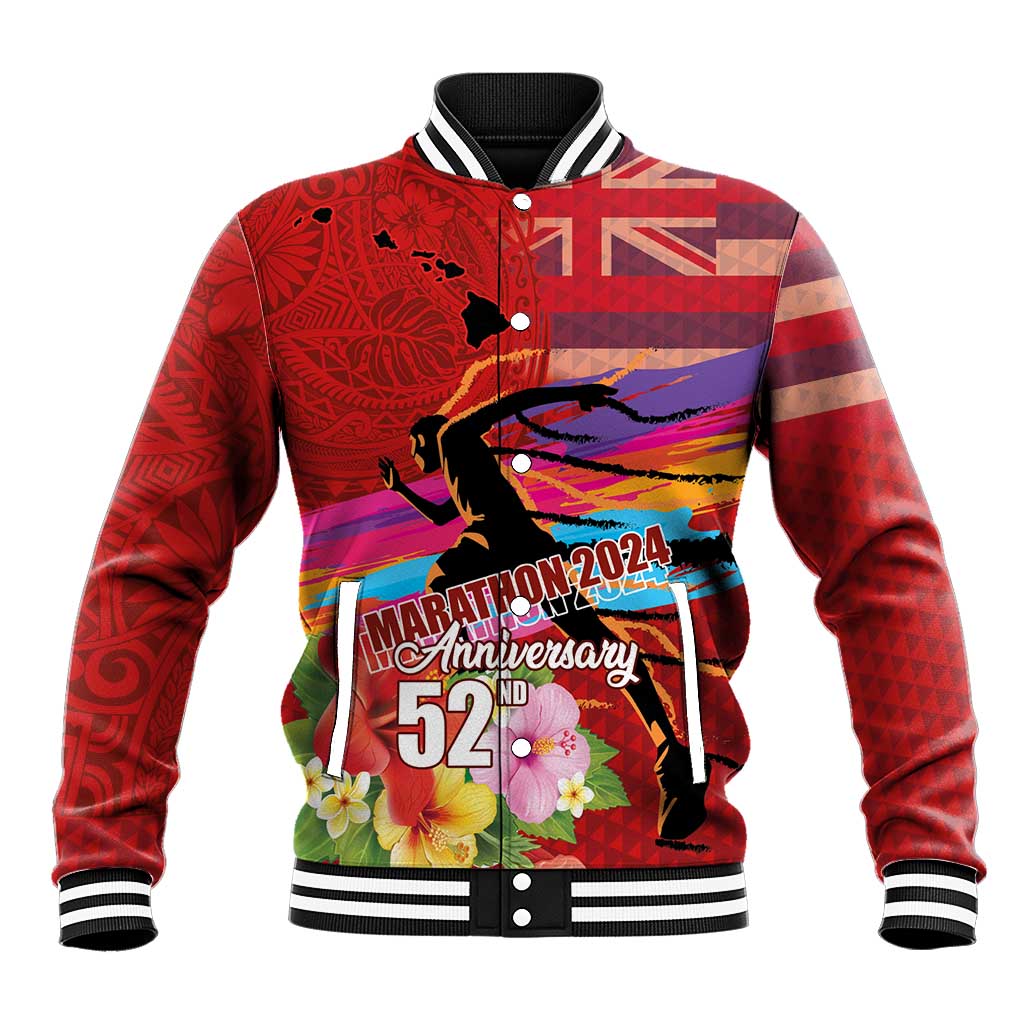 Honolulu Anniversary 52nd Running Baseball Jacket Marathon Competition Kakau Pattern Red Color LT03 Unisex Red - Polynesian Pride