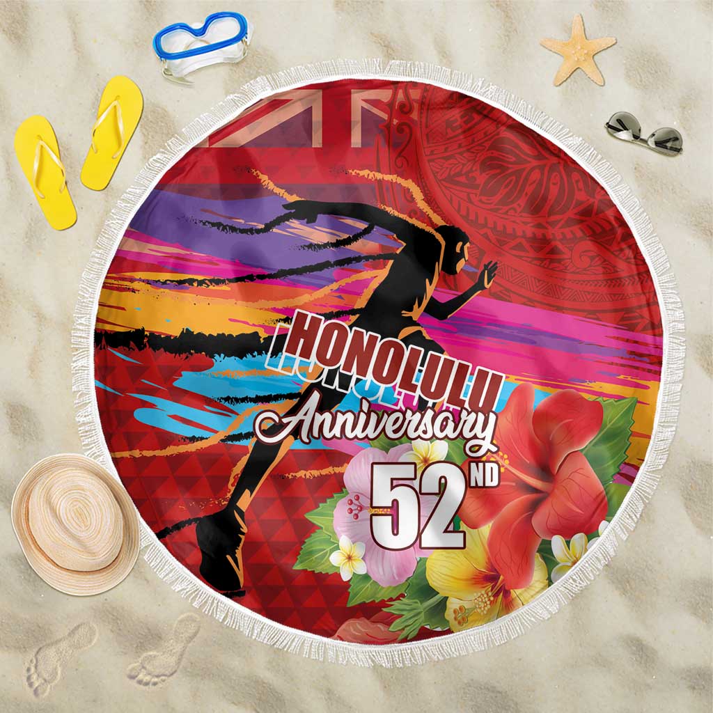 Honolulu Anniversary 52nd Running Beach Blanket Marathon Competition Kakau Pattern Red Color