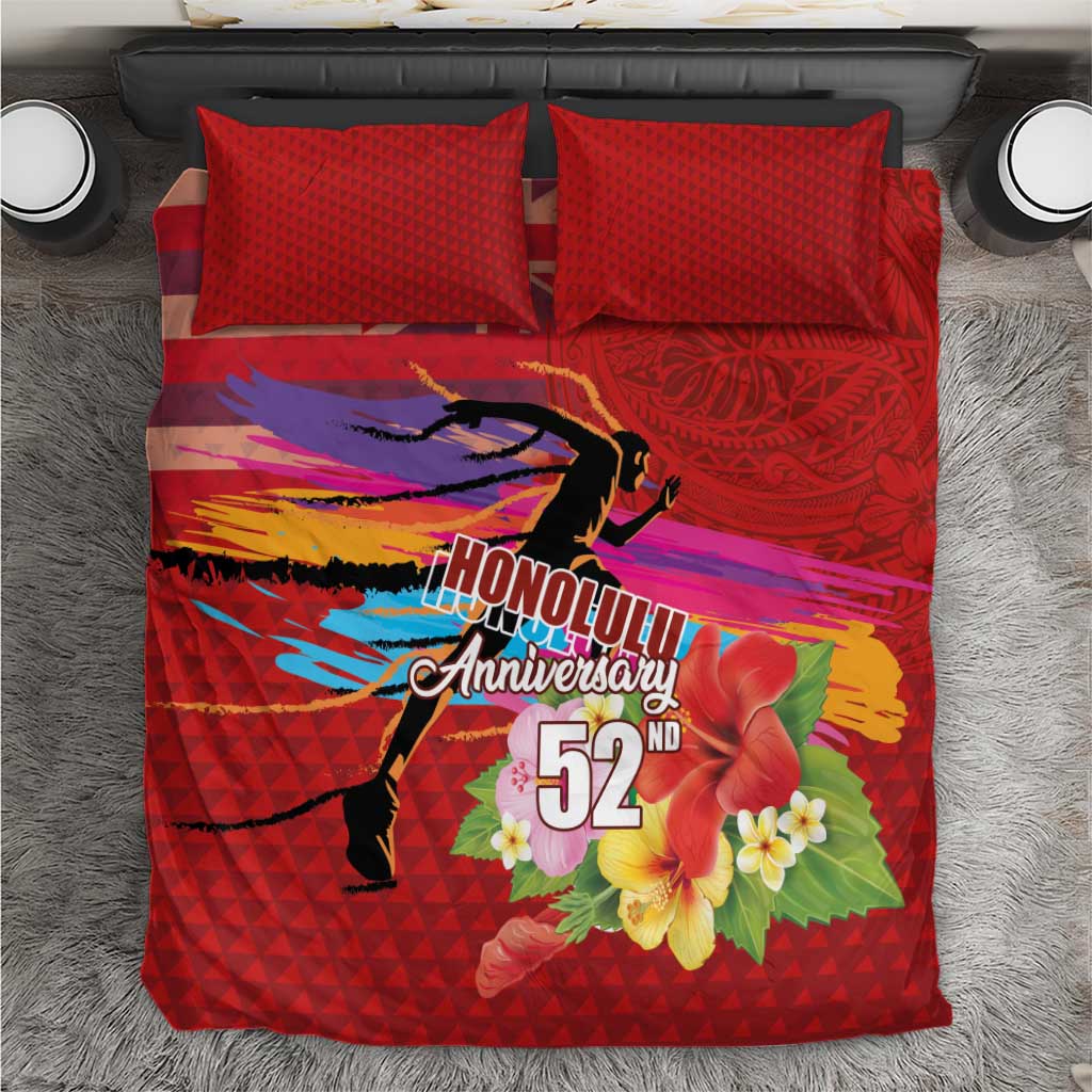 Honolulu Anniversary 52nd Running Bedding Set Marathon Competition Kakau Pattern Red Color