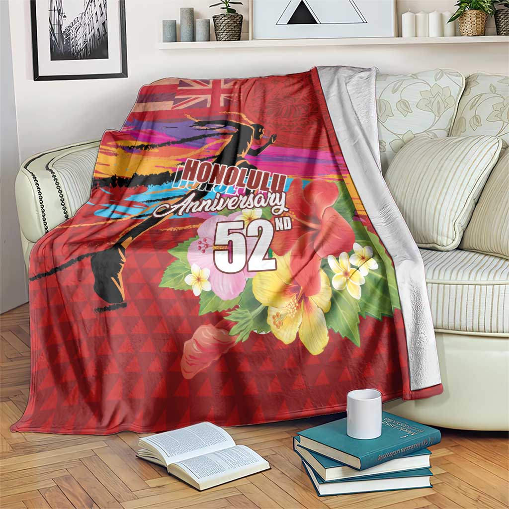 Honolulu Anniversary 52nd Running Blanket Marathon Competition Kakau Pattern Red Color LT03 Red - Polynesian Pride