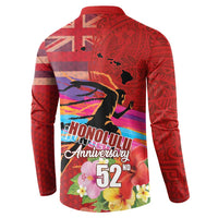 Honolulu Anniversary 52nd Running Button Sweatshirt Marathon Competition Kakau Pattern Red Color LT03 - Polynesian Pride