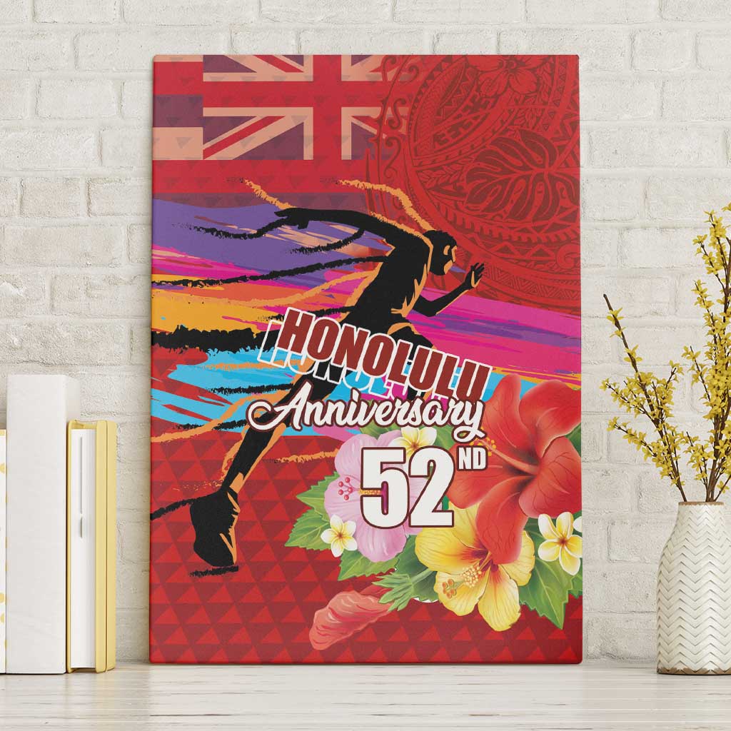 Honolulu Anniversary 52nd Running Canvas Wall Art Marathon Competition Kakau Pattern Red Color LT03 Without Frame Red - Polynesian Pride