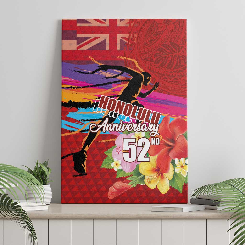 Honolulu Anniversary 52nd Running Canvas Wall Art Marathon Competition Kakau Pattern Red Color LT03 - Polynesian Pride