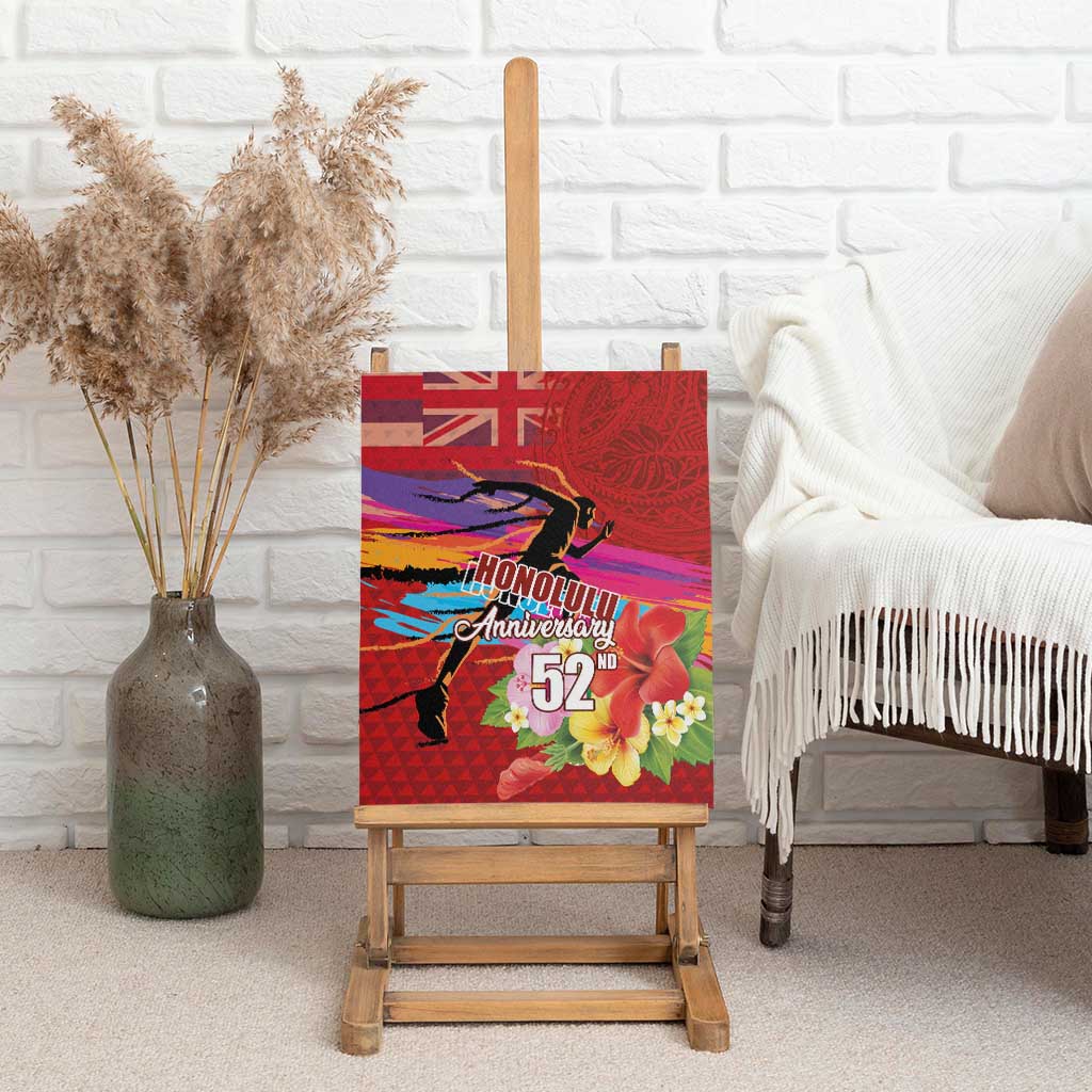 Honolulu Anniversary 52nd Running Canvas Wall Art Marathon Competition Kakau Pattern Red Color LT03 - Polynesian Pride