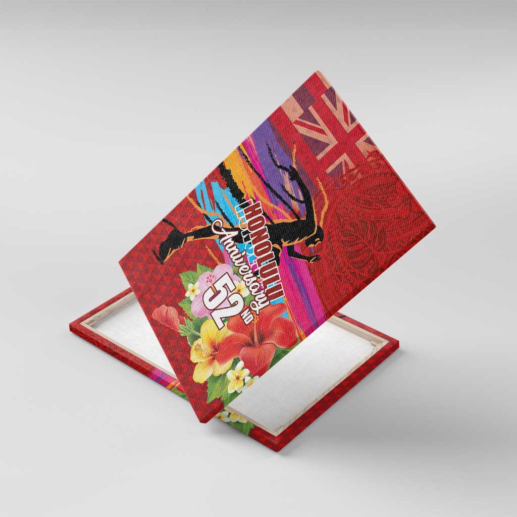 Honolulu Anniversary 52nd Running Canvas Wall Art Marathon Competition Kakau Pattern Red Color LT03 With Frame Red - Polynesian Pride