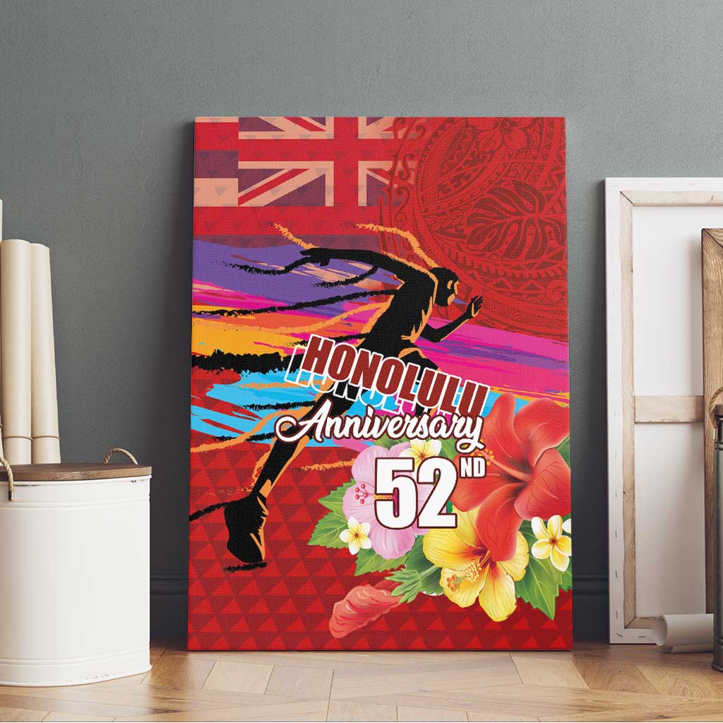 Honolulu Anniversary 52nd Running Canvas Wall Art Marathon Competition Kakau Pattern Red Color LT03 - Polynesian Pride