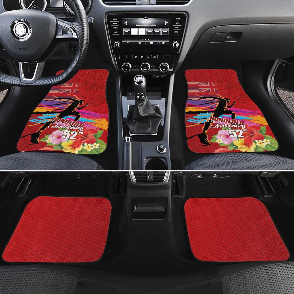 Honolulu Anniversary 52nd Running Car Mats Marathon Competition Kakau Pattern Red Color