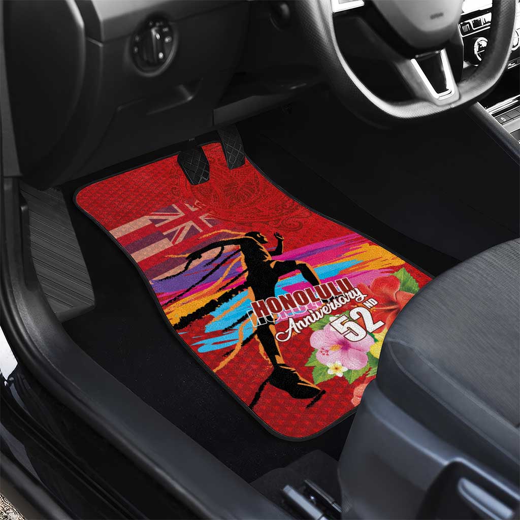 Honolulu Anniversary 52nd Running Car Mats Marathon Competition Kakau Pattern Red Color LT03 - Polynesian Pride