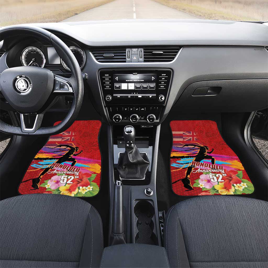 Honolulu Anniversary 52nd Running Car Mats Marathon Competition Kakau Pattern Red Color LT03 Set 2pcs - Front Red - Polynesian Pride