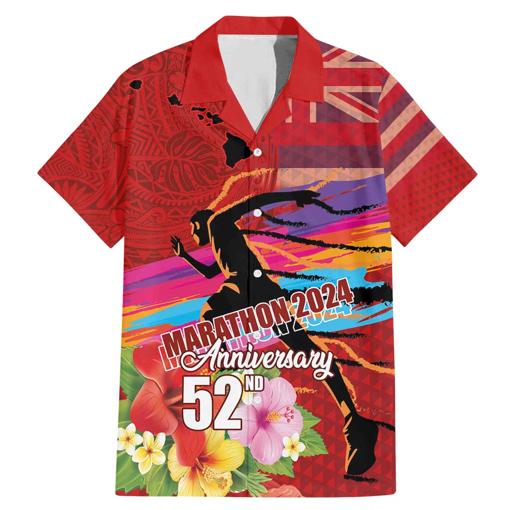 Honolulu Anniversary 52nd Running Family Matching Mermaid Dress and Hawaiian Shirt Marathon Competition Kakau Pattern Red Color