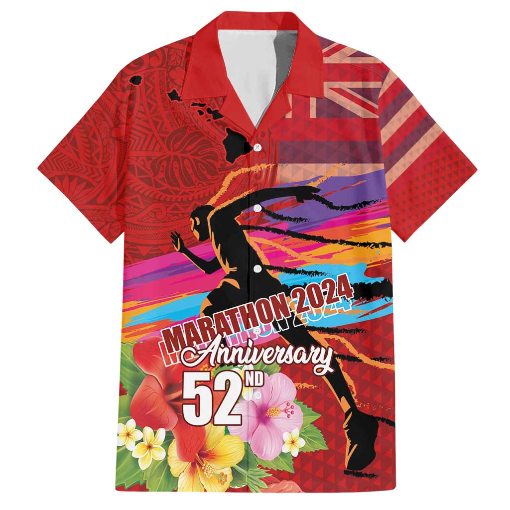 Honolulu Anniversary 52nd Running Hawaiian Shirt Marathon Competition Kakau Pattern Red Color