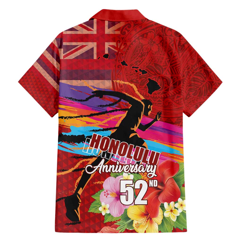 Honolulu Anniversary 52nd Running Hawaiian Shirt Marathon Competition Kakau Pattern Red Color LT03 - Polynesian Pride