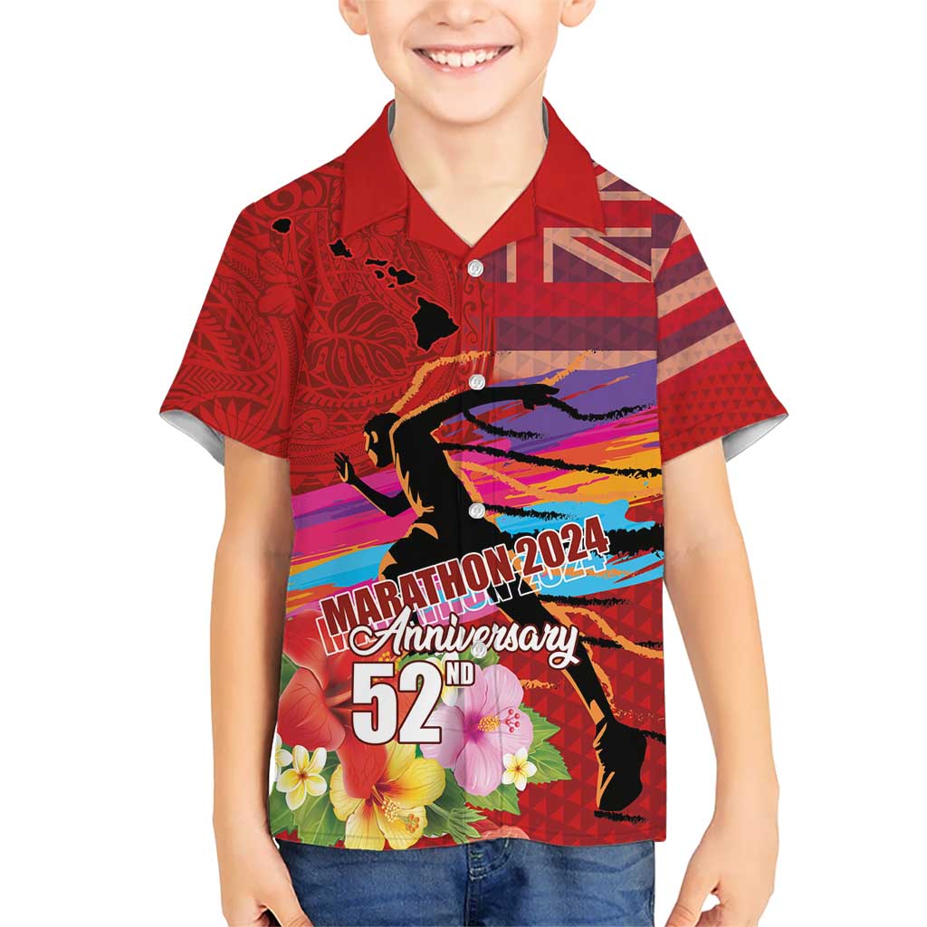 Honolulu Anniversary 52nd Running Hawaiian Shirt Marathon Competition Kakau Pattern Red Color LT03 - Polynesian Pride