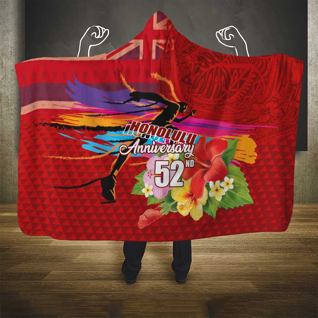 Honolulu Anniversary 52nd Running Hooded Blanket Marathon Competition Kakau Pattern Red Color LT03 - Polynesian Pride