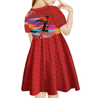 Honolulu Anniversary 52nd Running Kid Short Sleeve Dress Marathon Competition Kakau Pattern Red Color