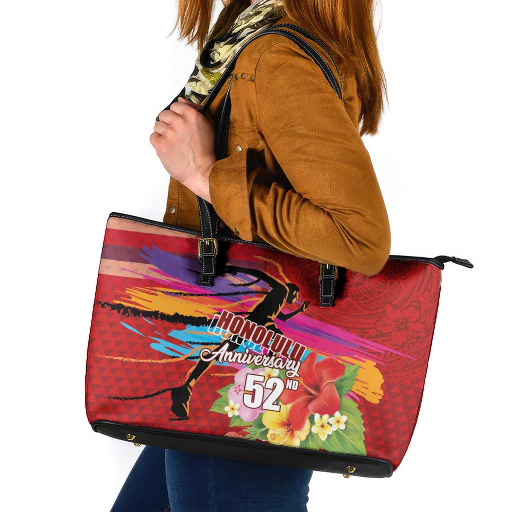 Honolulu Anniversary 52nd Running Leather Tote Bag Marathon Competition Kakau Pattern Red Color LT03 Red - Polynesian Pride