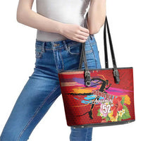 Honolulu Anniversary 52nd Running Leather Tote Bag Marathon Competition Kakau Pattern Red Color LT03 - Polynesian Pride
