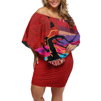 Honolulu Anniversary 52nd Running Off Shoulder Short Dress Marathon Competition Kakau Pattern Red Color LT03 Women Red - Polynesian Pride