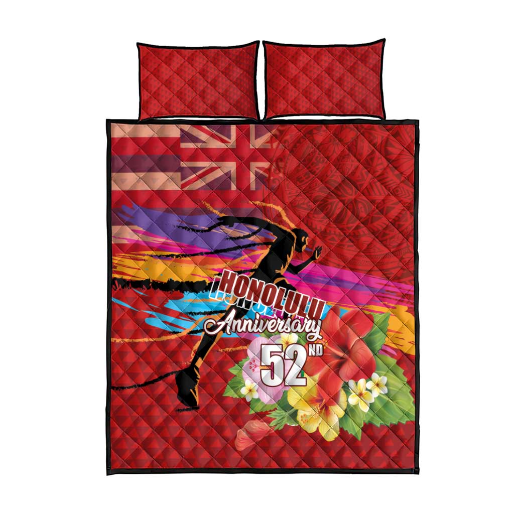 Honolulu Anniversary 52nd Running Quilt Bed Set Marathon Competition Kakau Pattern Red Color LT03 - Polynesian Pride
