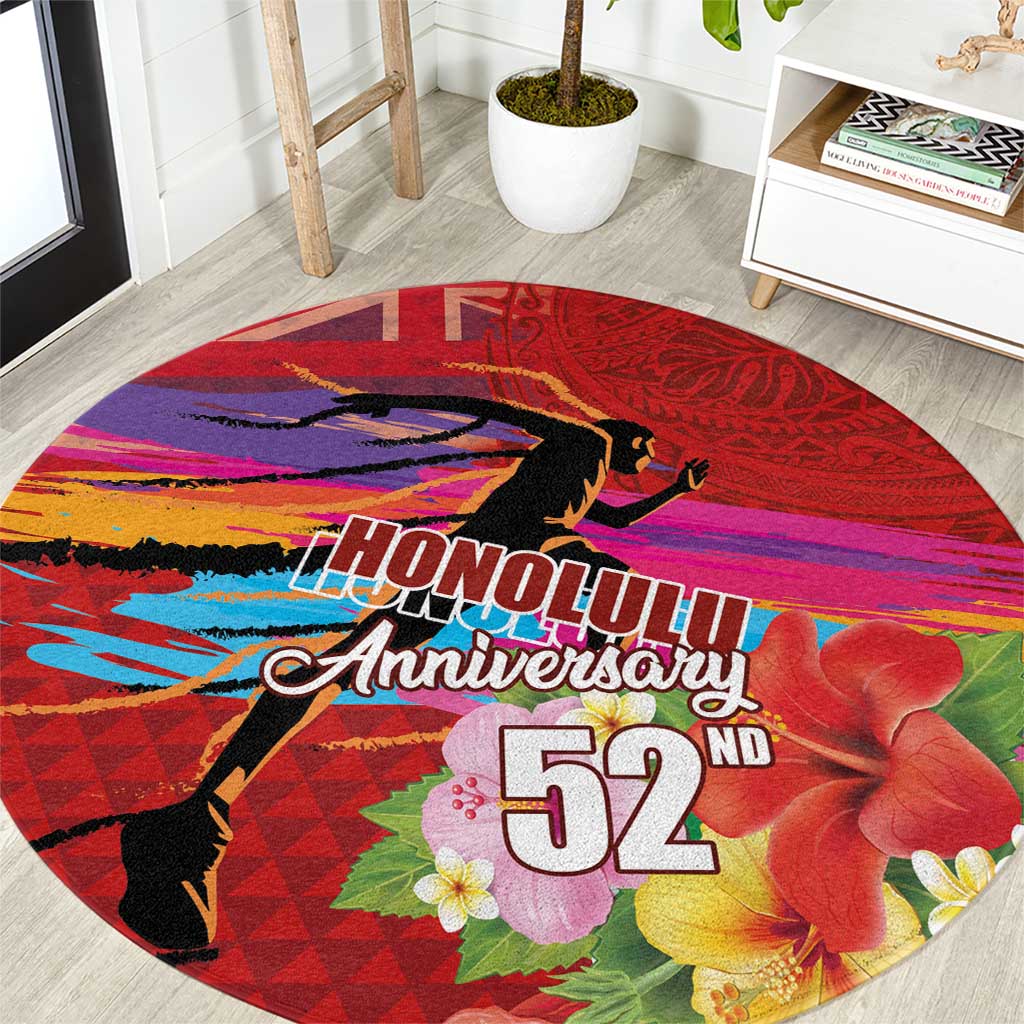 Honolulu Anniversary 52nd Running Round Carpet Marathon Competition Kakau Pattern Red Color