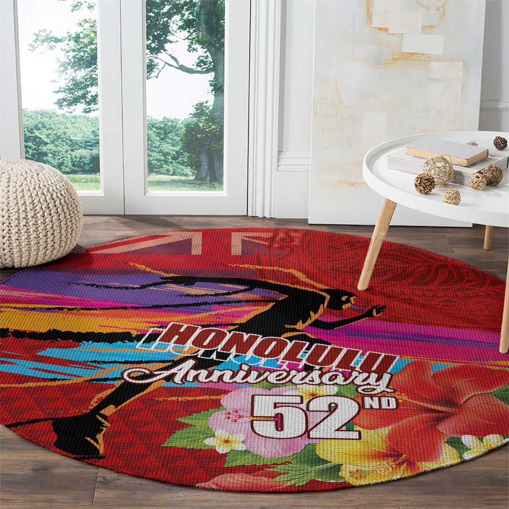 Honolulu Anniversary 52nd Running Round Carpet Marathon Competition Kakau Pattern Red Color