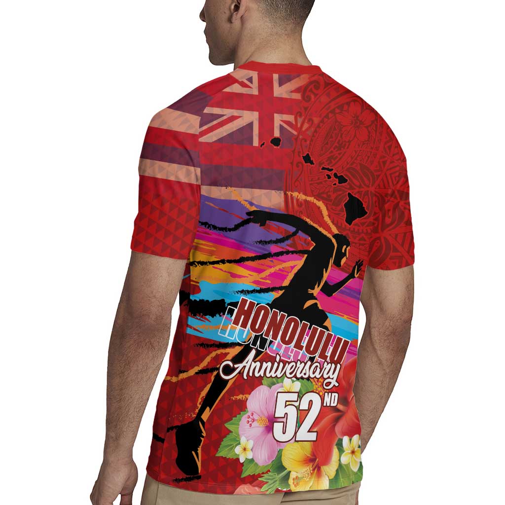 Honolulu Anniversary 52nd Running Rugby Jersey Marathon Competition Kakau Pattern Red Color LT03 - Polynesian Pride