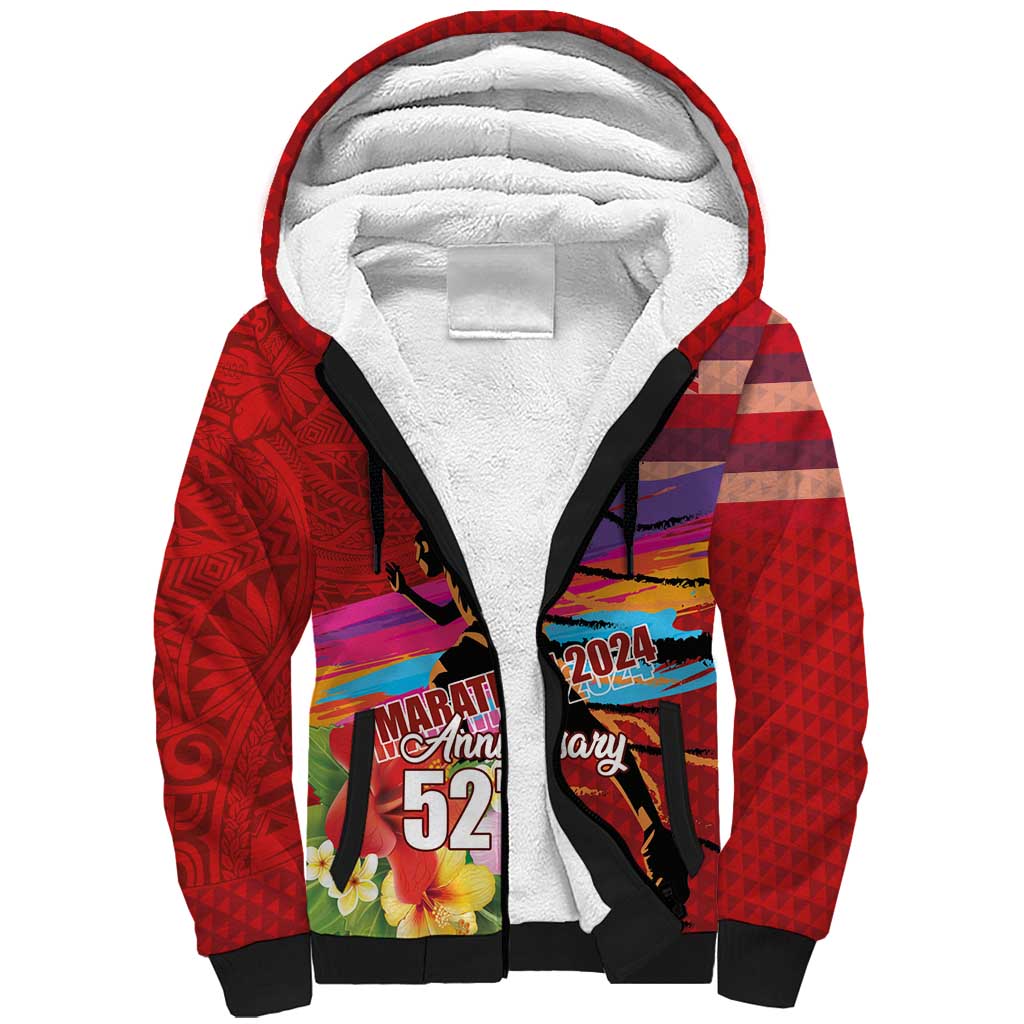 Honolulu Anniversary 52nd Running Sherpa Hoodie Marathon Competition Kakau Pattern Red Color LT03 Unisex Red - Polynesian Pride