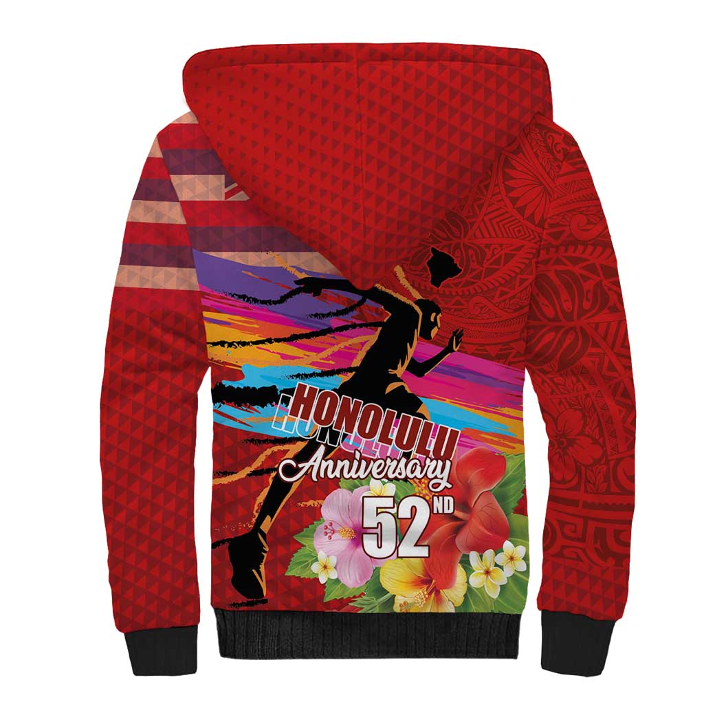 Honolulu Anniversary 52nd Running Sherpa Hoodie Marathon Competition Kakau Pattern Red Color LT03 - Polynesian Pride