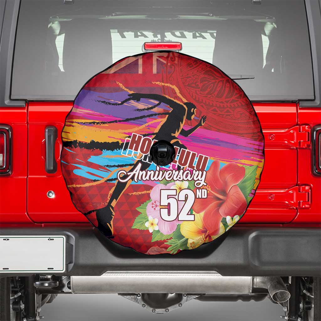Honolulu Anniversary 52nd Running Spare Tire Cover Marathon Competition Kakau Pattern Red Color LT03 - Polynesian Pride