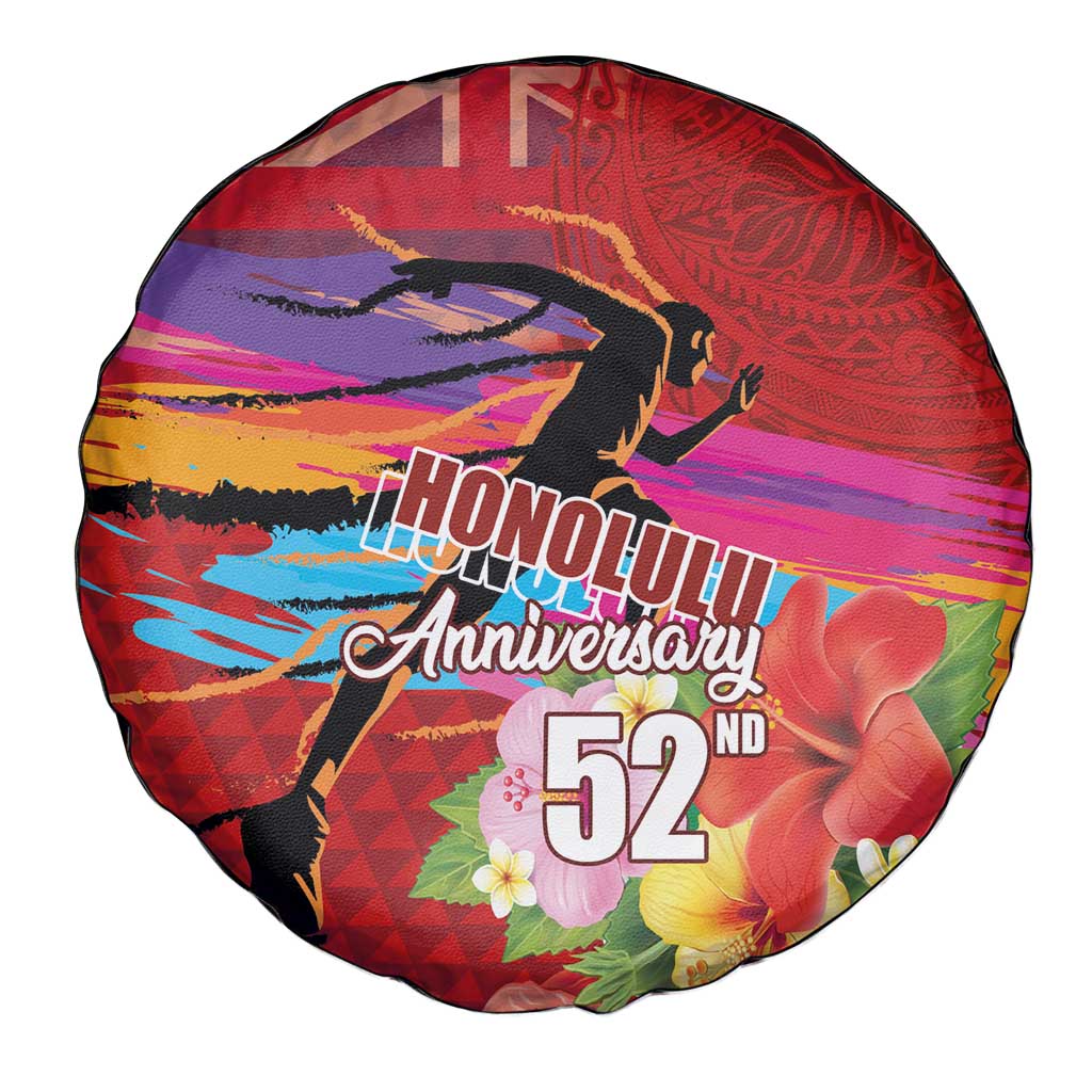 Honolulu Anniversary 52nd Running Spare Tire Cover Marathon Competition Kakau Pattern Red Color LT03 - Polynesian Pride
