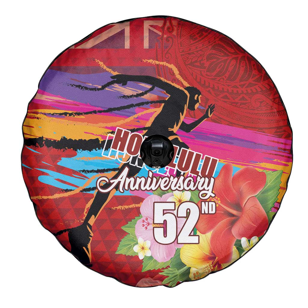 Honolulu Anniversary 52nd Running Spare Tire Cover Marathon Competition Kakau Pattern Red Color LT03 - Polynesian Pride