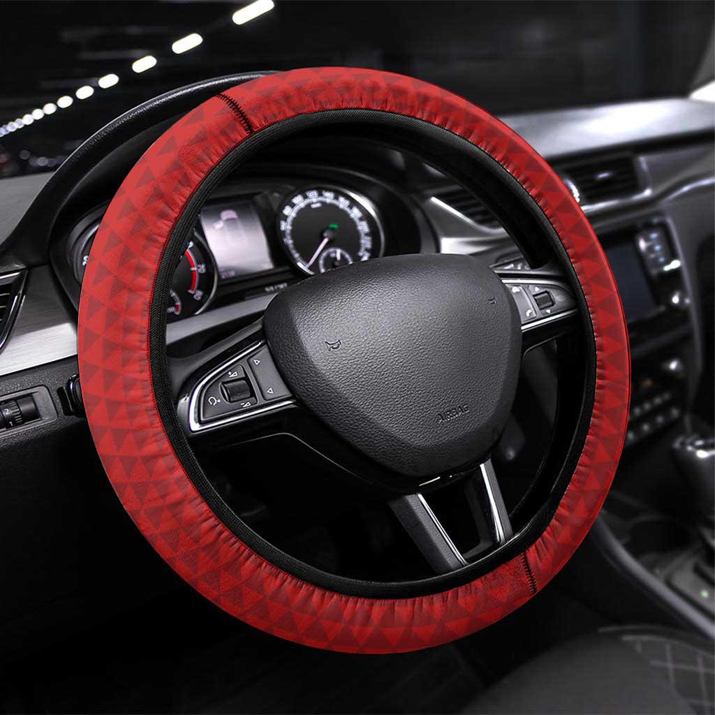 Honolulu Anniversary 52nd Running Steering Wheel Cover Marathon Competition Kakau Pattern Red Color LT03 Universal Fit Red - Polynesian Pride