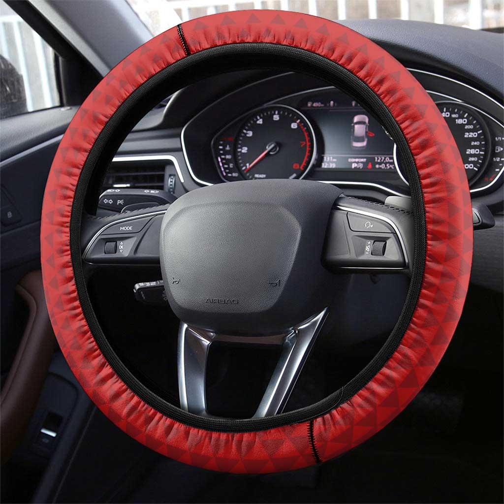 Honolulu Anniversary 52nd Running Steering Wheel Cover Marathon Competition Kakau Pattern Red Color LT03 - Polynesian Pride