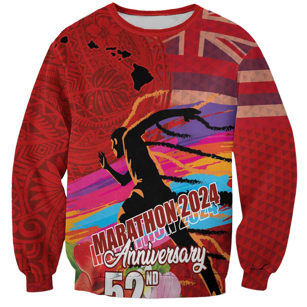 Honolulu Anniversary 52nd Running Sweatshirt Marathon Competition Kakau Pattern Red Color LT03 Unisex Red - Polynesian Pride