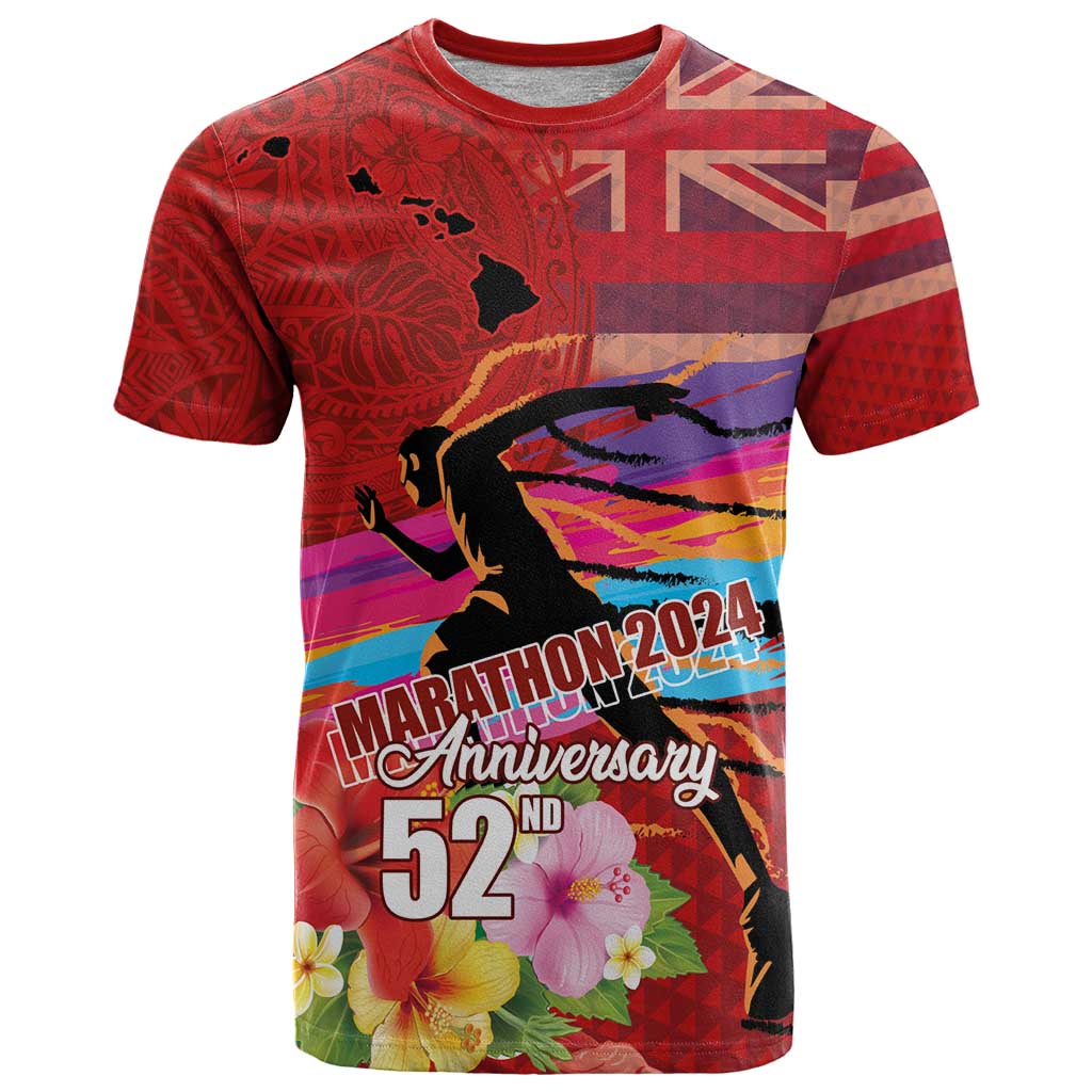 Honolulu Anniversary 52nd Running T Shirt Marathon Competition Kakau Pattern Red Color LT03 Red - Polynesian Pride