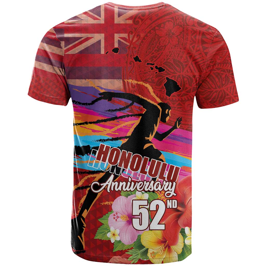 Honolulu Anniversary 52nd Running T Shirt Marathon Competition Kakau Pattern Red Color LT03 - Polynesian Pride