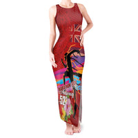 Honolulu Anniversary 52nd Running Tank Maxi Dress Marathon Competition Kakau Pattern Red Color LT03 Women Red - Polynesian Pride