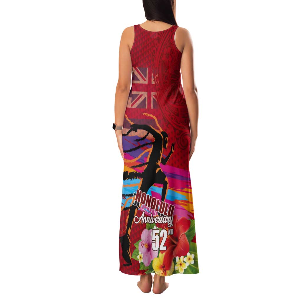 Honolulu Anniversary 52nd Running Tank Maxi Dress Marathon Competition Kakau Pattern Red Color LT03 - Polynesian Pride