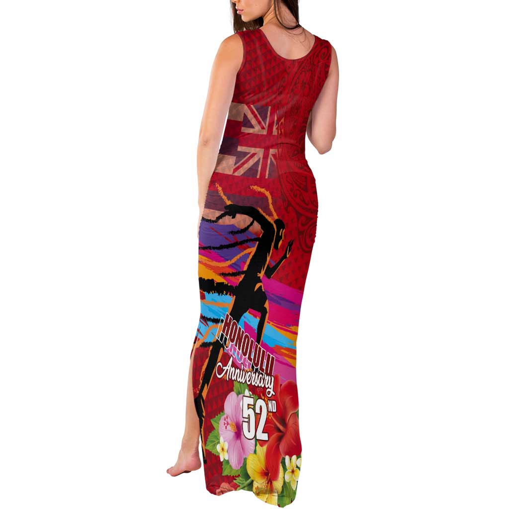 Honolulu Anniversary 52nd Running Tank Maxi Dress Marathon Competition Kakau Pattern Red Color LT03 - Polynesian Pride